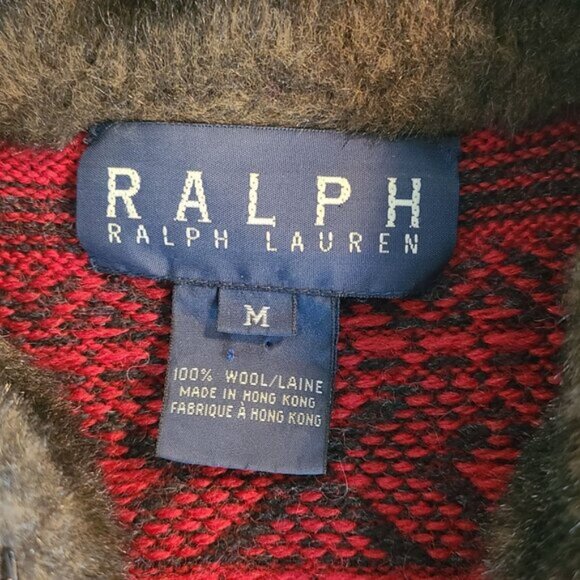 Vintage Ralph Lauren Red Fair Isle Wool Cardigan Sweater Cozy Cabin Heritage Med - Picture 5 of 8
